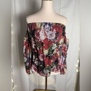 Express Red Floral Off-Shoulder Blouse